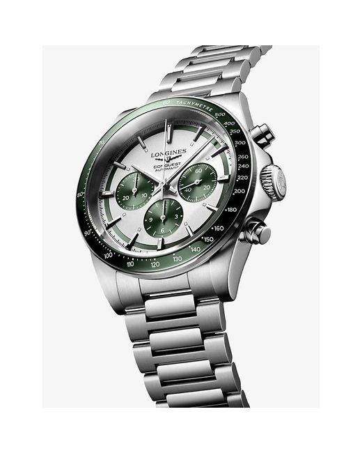 Longines Metallic L3.835.4.02.6 Conquest Chronograph Ceramic Bezel Matt Stainless-Steel Automatic Watch for men