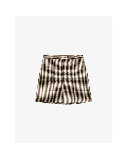 Reiss Natural Beatrix Checked Wool-Blend Mini Skirt