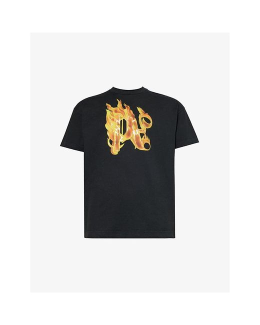 Palm Angels Black Burning Monogram Short-sleeved Cotton-jersey T-shirt X for men