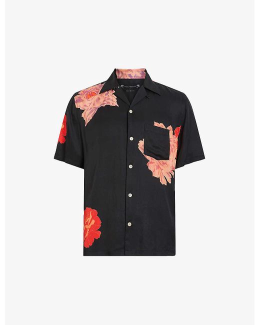 AllSaints Black Roze Floral-print Woven Shirt X for men
