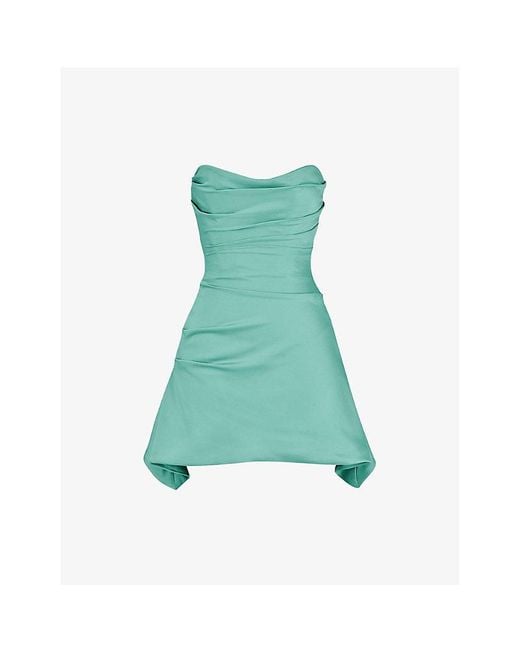 House Of Cb Green Jasmine Strapless Cotton-Blend Mini Dress