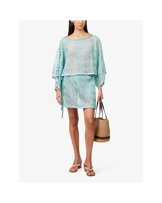 Missoni Blue Wrap-Over Chevron Knitted Mini Skirt
