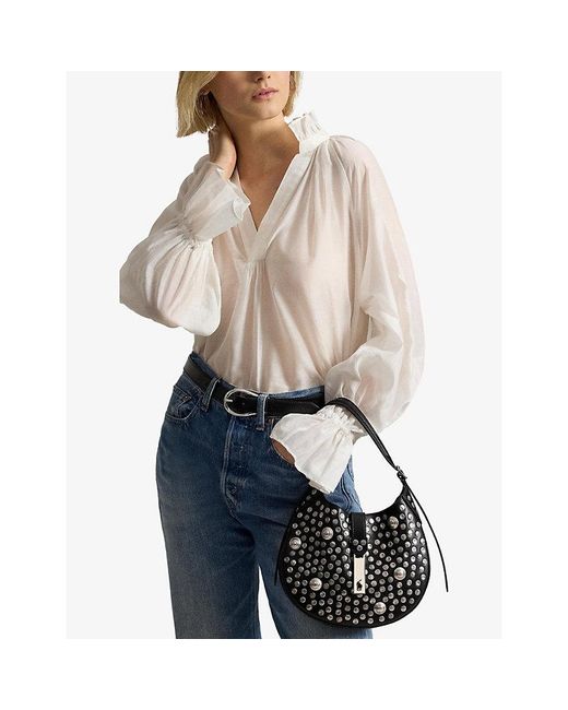 Polo Ralph Lauren Black Id Studded Leather Shoulder Bag