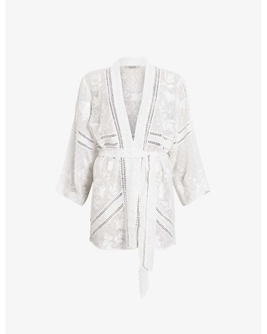 AllSaints White Carina Relaxed-fit Embroidered Cotton Kimono