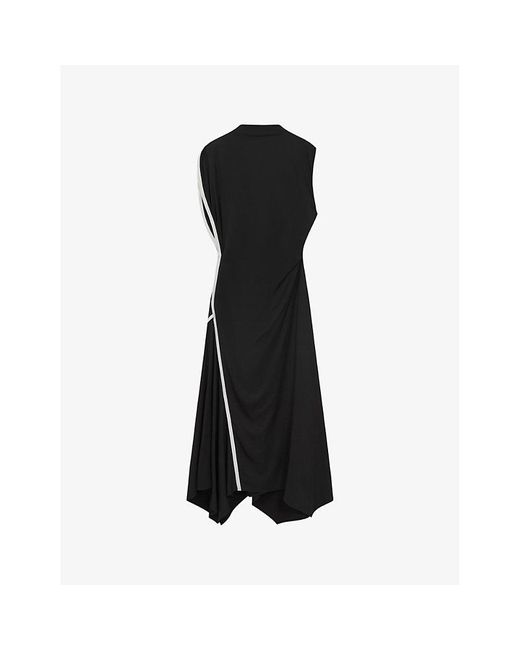 Reiss Black Klein Asymmetric Stretch-woven Midi Dress