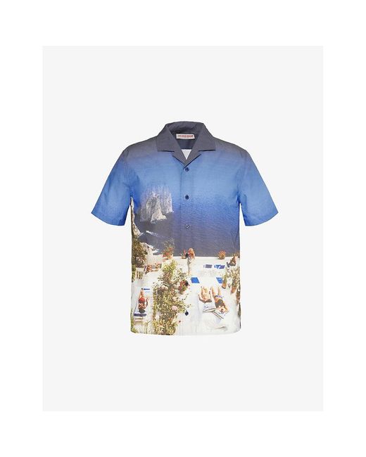 Orlebar Brown Blue Hibbert Camp-collar Cotton Shirt for men