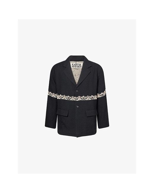 Kartik Research Black Embroidered Single-Breasted Wool Blazer for men