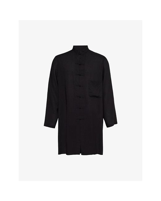 Yohji Yamamoto Black Knotted-button Relaxed-fit Woven Shirt for men
