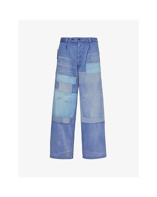 Polo Ralph Lauren Blue Patchwork Wide-leg Relaxed-fit Cotton Trousers for men