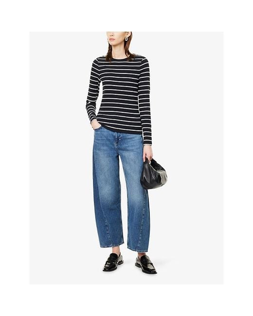 ME+EM Blue Ultimate Rib Striped Stretch-Cotton Top