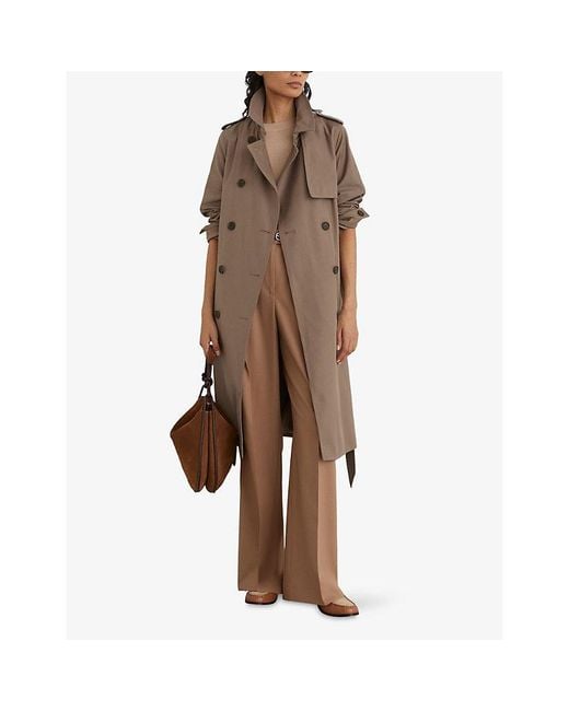 Reiss Brown Azura Double-Breasted Woven Trench Coat
