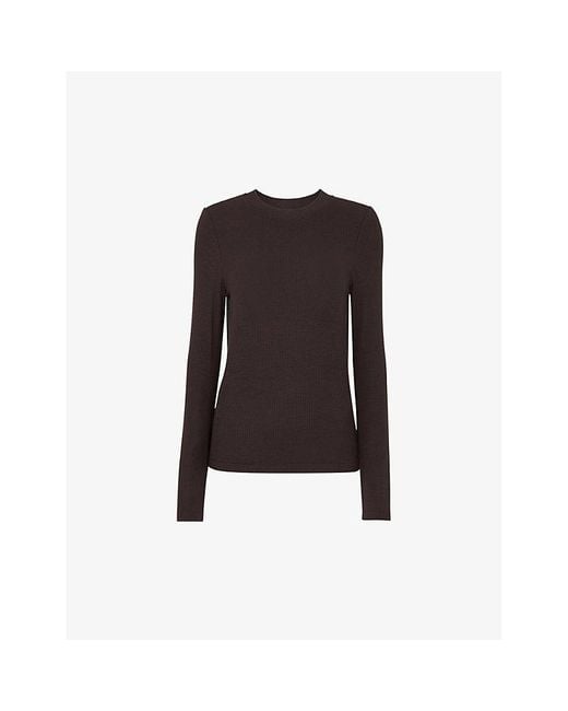 Whistles Black Essential Ribbed Stretch-Woven T-Shirt