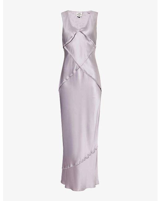 Reformation Purple X Camille Rowe Taylor V-neck Silk Maxi Dress