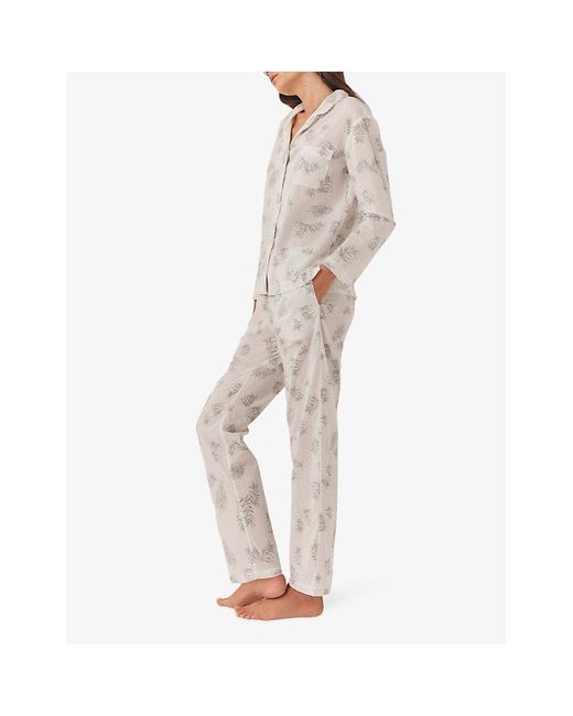 The White Company White Palm-print Regular-fit Cotton Pyjamas
