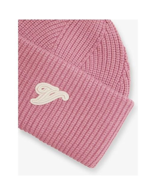 Varley Pink Carly Logo-Patch Rib-Knit Beanie