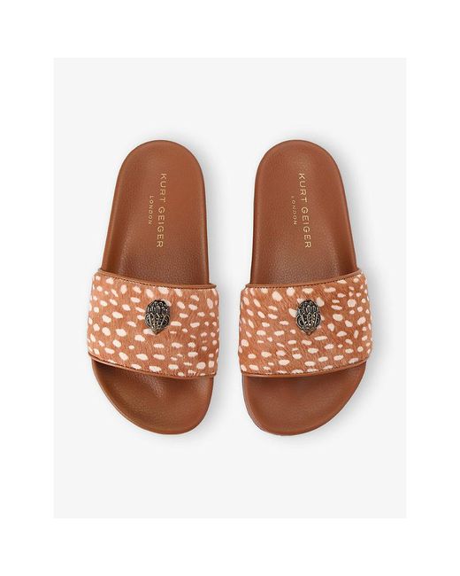 Kurt Geiger Brown Meena Eagle Leather Slides
