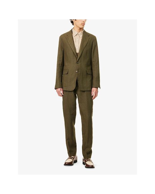 Polo Ralph Lauren Green Notched-Lapels Flap-Pockets Linen Suit Jacket for men