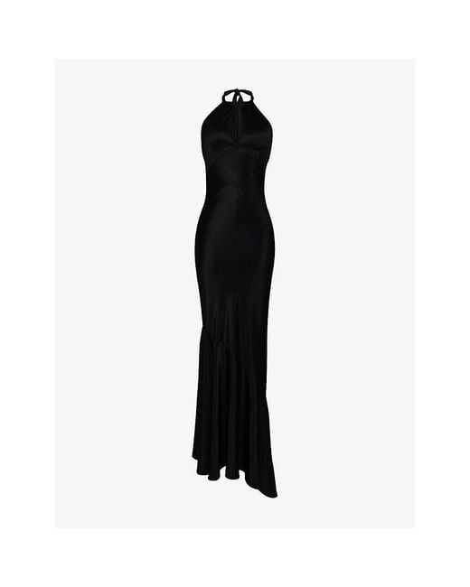 House Of Cb Black Oliviana Halter-Neck Satin Maxi Dress Xs (A-C Cup)