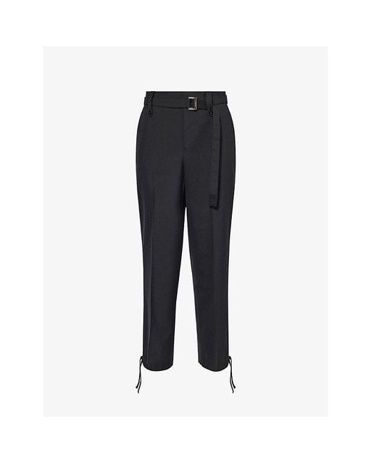 Sacai Black Belted High-Waisted Wool-Blend Trousers for men