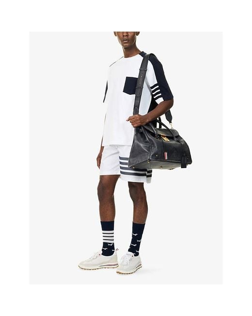 Thom Browne White Contrast-Panel Oversized Cotton T-Shirt for men