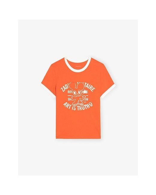 Zadig & Voltaire Orange Woos Mouse-Print Cotton-Jersey T-Shirt