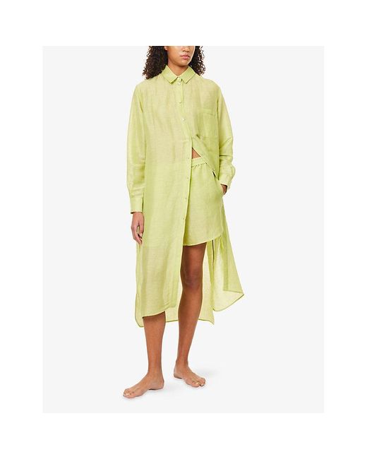 Olivia Von Halle Yellow Phoebe Silk-Linen Shirt Dress