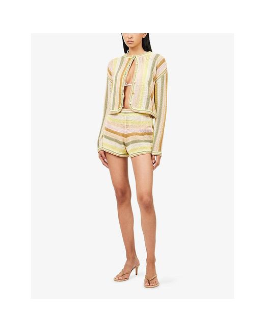 Zimmermann Metallic Indra Stripe Crochet Cotton Cardigan