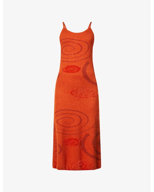 House Of Sunny Synthetic Hockney Abstract-pattern Stretch-knit Midi Dress in Red - Lyst