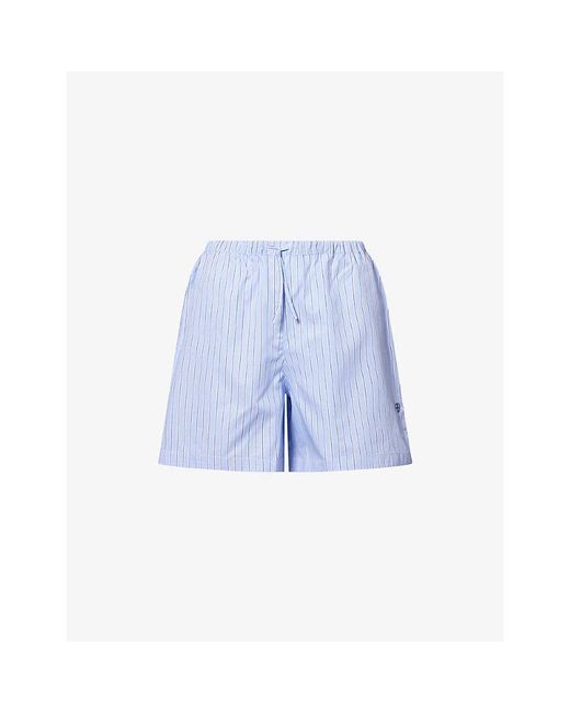 Anine Bing Blue Ramy Pinstripe Cotton Shorts