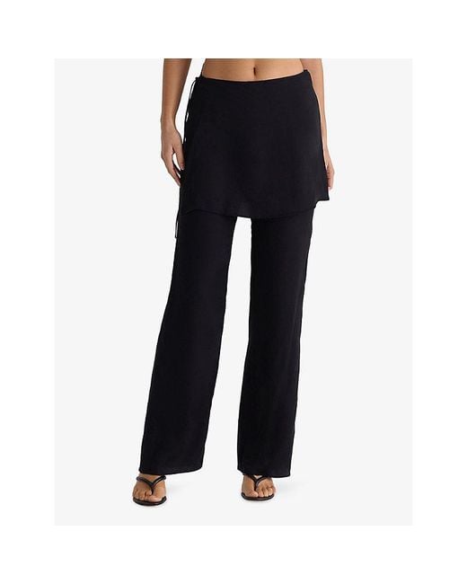 House Of Cb Black Leona Sateen Trousers With Over-Skirt Xs (A-C Cup)