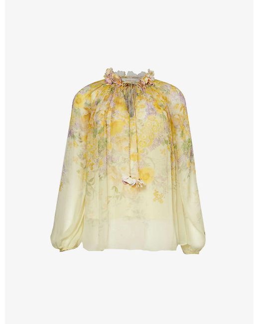 Zimmermann Yellow Natura Floral-pattern Crepe Blouse