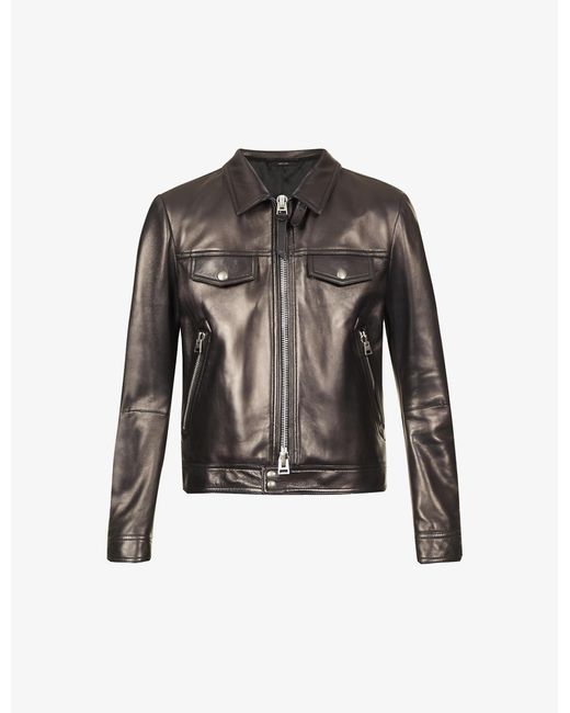 Tom Ford Black Collared Boxy-fit Napa Leather Jacket for men