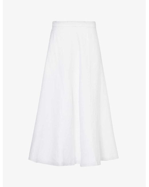 Reformation White Maia Flared Linen Midi Skirt