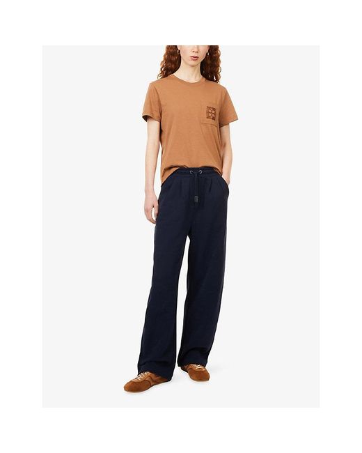 Emello Blue Straight-Leg Patch-Pocket Cotton Jogging Bottoms