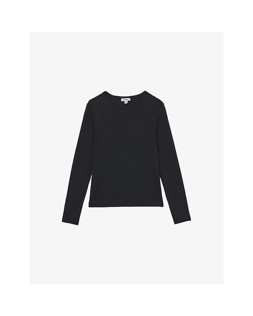 Reiss Blue Jada Crewneck Long-Sleeve Stretch-Cotton T-Shirt