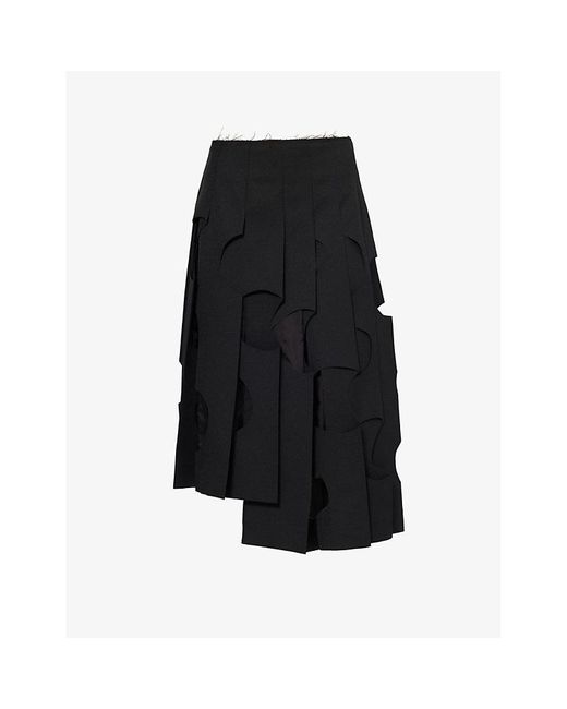 Comme des Garçons Black Cut-out Raw-hem Mid-rise Woven Midi Skirt