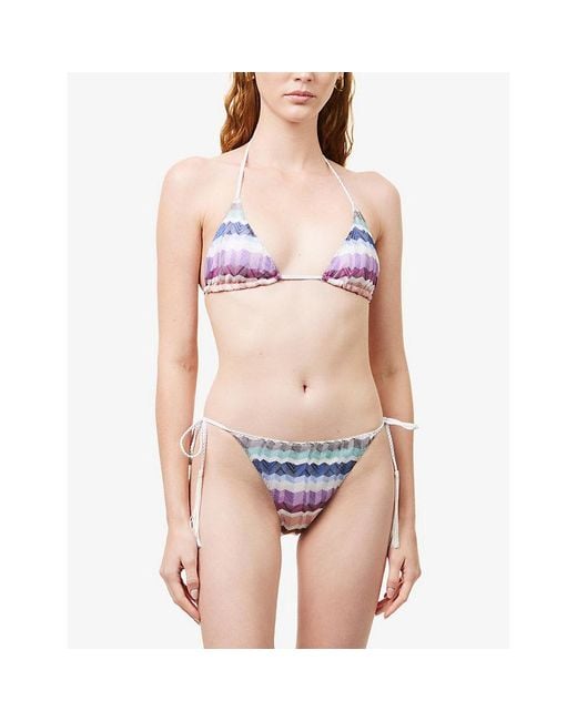 Missoni White Zigzag-Pattern Triangle Tulle Bikini Set