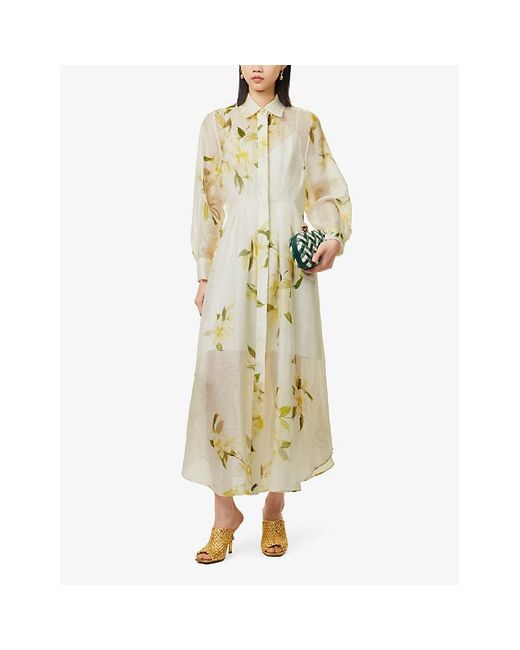 Zimmermann Metallic Floral-pattern Linen And Silk-blend Midi Dress