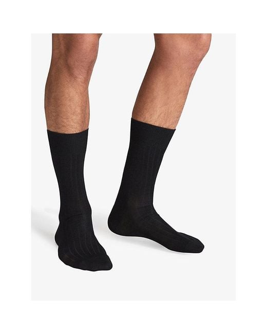 Reiss Black Fela Ribbed Stretch-Cotton Socks for men