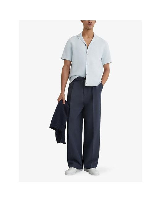 Reiss Blue Wandsworth Short-Sleeved Knitted Shirt for men