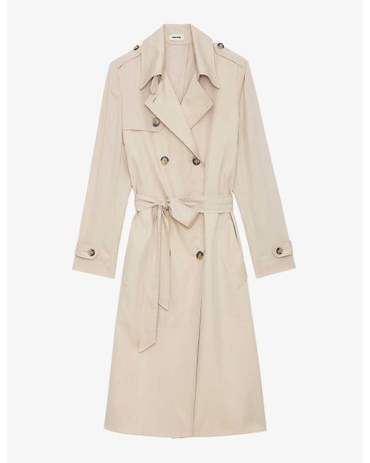 Zadig & Voltaire Natural La Parisien Double-breasted Belted-waist Woven Trench Coat