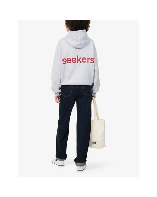 Sisters & Seekers White Brand-Print Relaxed-Fit Cotton-Blend Hoodie