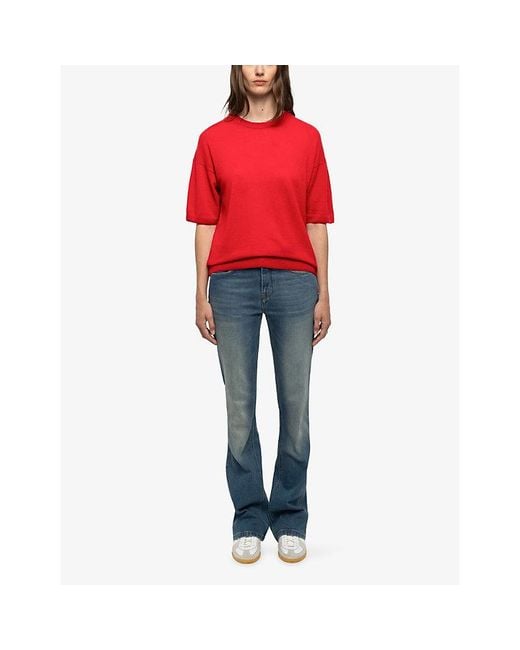Zadig & Voltaire Red Idaz Rhinestone-Embellished Short-Sleeve Cashmere Jumper
