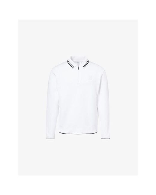 Lacoste White Heritage Tennis Quarter-Zip Jersey Sweatshirt for men
