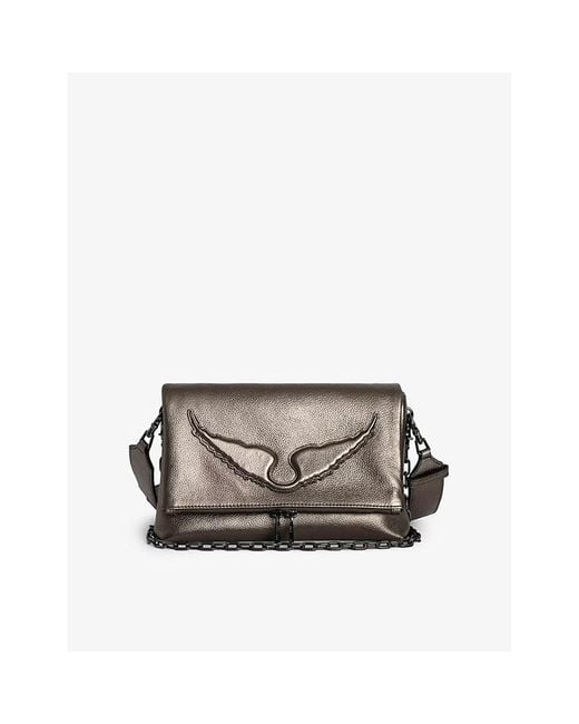 Zadig & Voltaire Gray Rocky Wings-Embossed Metallic-Leather Shoulder Bag