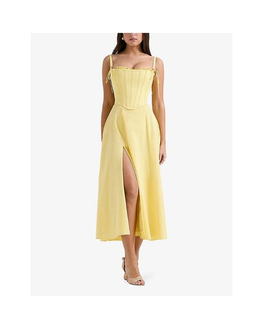 House Of Cb Yellow Clarabelle Sleeveless Cotton-Blend Midi Dress