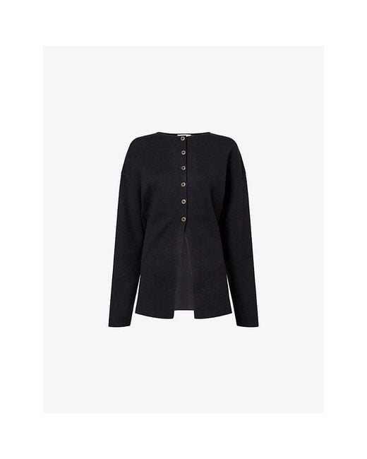 GOOD AMERICAN Black Cinched Long-Sleeves Knitted Cardigan