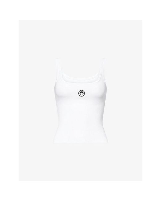 MARINE SERRE White Embroidered Logo-Patch Stretch-Cotton Top