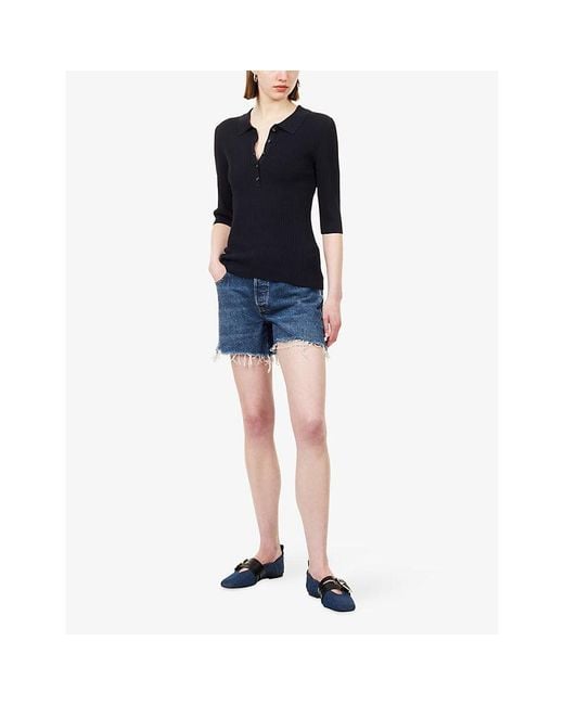 FRAME Blue The Long Hang Mid-Rise Denim Shorts