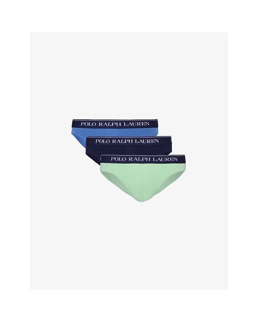 Polo Ralph Lauren Blue Branded-waistband Low-rise Pack Of Three Stretch-cotton Brief for men